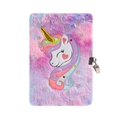 Pink purple plush unicorn diary with lock and silver sequin stars on gradient faux fur - Tie-Dye Purple Multicolor