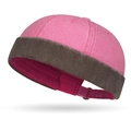 Pink washed cotton docker cap with dark brown suede brim and adjustable strap back - Patchwork Rose Red