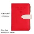 Red PU leather RFID passport holder with buckle and aircraft embossed design 115x165mm - Snap Button Style / Red