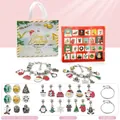 Weihnachts-Countdown-Kalender DIY-Armbandset mit roten Perlen und festlichen Anhängern - Silber Armband Blind Box (HK862) / Weißgold Geschenkbox / Weißgold