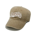 Close-up of vintage khaki baseball cap with Florida Original 01 embroidered patch detail - Khaki