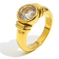 Retro-Ring aus Edelstahl mit 18K Goldbeschichtung und rundem Zirkonia in Zargenfassung - US 6 / Gold (Weißer Zirkonia)