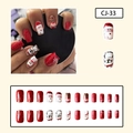 Faux ongles courts carrés rouges avec motifs de Noël en relief de Père Noël et d'élan - Style de Pull de Noël en Relief (SD-33)