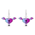 Halloween gothic heart earrings with bat wings, skull pattern in blue purple gradient - 01 Heart Spider Web (Blue Purple Gradient)