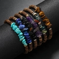 Bohemian natural gemstone bracelets with coconut shell beads on a black display stand - 6-Piece Set