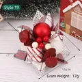 Christmas berry pick with red baubles, plaid leaves, and mini gift box decor, 23cm height - Style 19