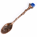 Vintage bronze coffee spoon with blue lapis lazuli crystal stone on a branch handle - Crushed Stone Style / Lapis Lazuli