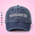 Vintage washed denim baseball cap with Margarita Weather print available in multiple colors - One Size / Navy Blue