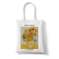 White Van Gogh Sunflowers art print canvas tote bag with sturdy double handles - Sunflowers Style B (STD1868-J)