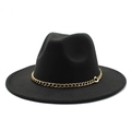 Detail of a black wool fedora hat featuring a gold metal chain band decoration - M (56-58cm) / Black
