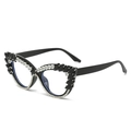 Montatura occhiali cat eye con strass neri e cristalli trasparenti su bordo nero - Montatura Nera Strass Neri