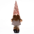 Pink sequin Christmas gnome wine bottle cover with grey burlap body and brown faux fur beard - Pink Faceless Doll Sequin Style