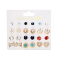 12 pairs gold-plated stud earring set with moon, heart, and colorful crystals - Style 9 (ER23Y0816) / 12 Pairs Set