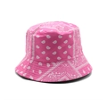 Detailansicht eines rosa Fischerhutes mit weißem Paisley-Muster und verstärkter Krempe - M (56-58cm) / Rosa