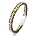 Bracciale intrecciato in pelle nero, bianco, marrone con chiusura magnetica argento - Misto Giallo Bianco