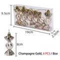 6-pack of 8cm champagne gold candy-shaped Christmas tree ornaments with white glitter finish - Champagne