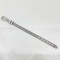 Silver woven mesh watch strap with pin buckle and adjustment holes on a grey background - Metal Mesh Strap / Silver