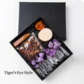 Tiger Eye crystal gift set with hexagonal pillar, heart-shaped stone and raw amethysts - Tiger Eye Style