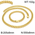 Ensemble collier et bracelet maille gourmette en acier doré, largeur 8mm, poids 102g - Ensemble Couleur Or 8mm (KS141861-Z)