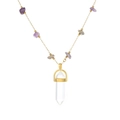Detail of gold chain necklace with purple gravel stones and hexagonal crystal pendant - Purple Stone Style (N2834-GO-P)