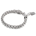 Braided stainless steel link bracelet in silver finish with engravable rectangular tag - Style D / Silver