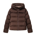 Women's chocolate brown hooded quilted puffer jacket with zipper and horizontal stitching - S / Coffee
