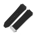 Black leather rubber watch strap with silver metal buckle for Hublot Big Bang series - [Convex x Wide Mouth] 19x26mm / Suede Black - Silver Buckle