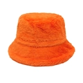 Faux rabbit fur bucket hat in vibrant orange with a plush textured finish for winter - M (56-58cm) / Orange