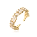 Bague ouverte luxueuse plaquée or avec zircons rectangulaires, vue de profil à 45 degrés - Ouvert Réglable / 12917/Double Rangée Géométrique / Doré