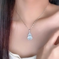 Elegant silver gourd necklace with white catseye stones and sparkling crystals - 5703714174778 / White Gourd Full Diamond Pendant Necklace (X4230B) / Silver/White