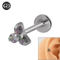 G23 titanium flat back stud featuring three iridescent opals in a triangle setting - Rainbow (NO 6)
