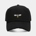 Casquette en coton noir style usé avec broderie abeille colorée pour hommes et femmes - Réglable / Noir