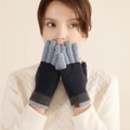 Guantes táctiles de lana con degradado azul marino y gris con etiqueta de cuero suave - Talla única / Azul Marino
