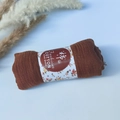 Brown plain wrinkle cotton viscose scarf with pleated texture and handmade label - Style #76