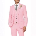 Men's slim fit three-piece suit in bright pink including jacket, vest and trousers - Pink