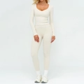 Ensemble de yoga blanc cassé avec leggings taille haute et haut à manches longues - S / Haut Et Bas / Abricot Avoine