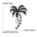 Coconut tree brooch with green crystals and pearls in 5.3cm x 4.0cm size variant - Gunmetal