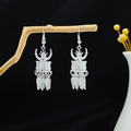 Vintage silver Bohemian floral drop earrings with long tassels on a branch - Hollow Carved Vintage Tassel Style (E6109-34)