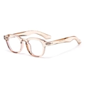 Retro runde Brille in Champagner aus leichtem TR90 Material für Damen - Planglas / Helltransparent teebrauner Rahmen Anti-Blaulicht-Linse