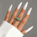 Detailed view of silver open ring with natural turquoise stone on model finger - Silver-Turquoise Texture (12379)