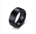 Mens black rotatable titanium steel star and moon ring with polished edges - US 6 / 8MM Brushed Black