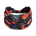 Black Halloween headband featuring orange pumpkin and white spider web patterns - Style 39 (Halloween)