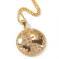 Pendentif carte du monde doré avec cristaux scintillants et chaîne corde élégante - Carte du Monde à Demi-Strass + Chaîne Torsadée 3mm 24 pouces