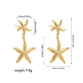 18K gold plated stainless steel starfish drop earrings with size measurements - Double Starfish 22776
