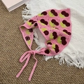 Handmade crochet cherry bandana in pink knit fabric with red fruits and lace-up straps - Pink Cherry 3D