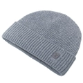 Bonnet en laine gris en maille côtelée avec revers et écusson en cuir motif cerf - Gris clair