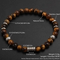 Brown tiger eye bead bracelet with stainless steel accents and 19cm elastic band - Silver Geometric Beads