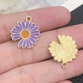 Purple enamel daisy flower pendant charms with golden metal back and loop for DIY jewelry - 1Pc Purple Single-Sided Sunflower 18x20mm