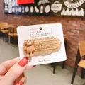 Cute brown knitted bear hair clip with lace trim on a white display card - J-33-Brown Lace Bear