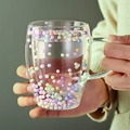 Handheld double wall borosilicate glass mug with colorful foam ball filler and handle - A-1127 / 350ml